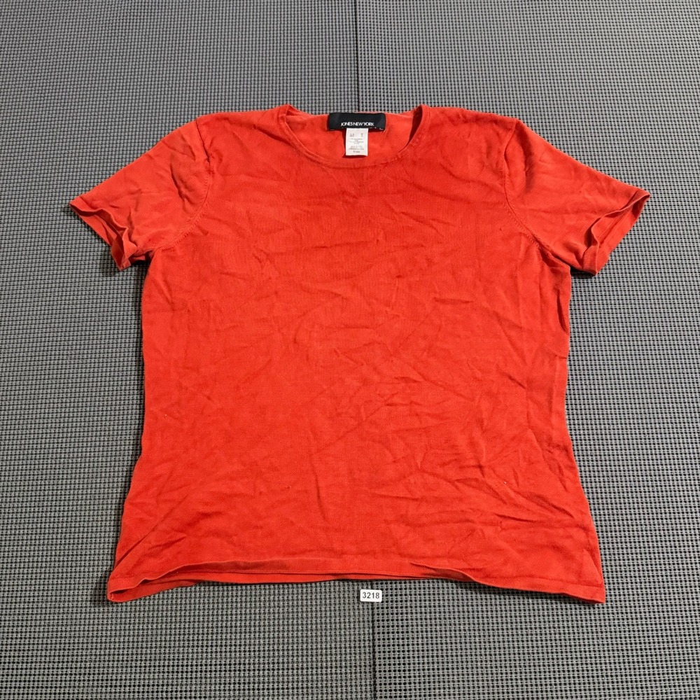Jones New York Women Orange Silk Blend Short Sleeve Knit Top Size M